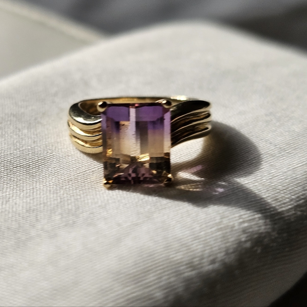 Vintage UTC Ametrine Emerald Cut Ring 925 Sterling Gold Vermeil Statement